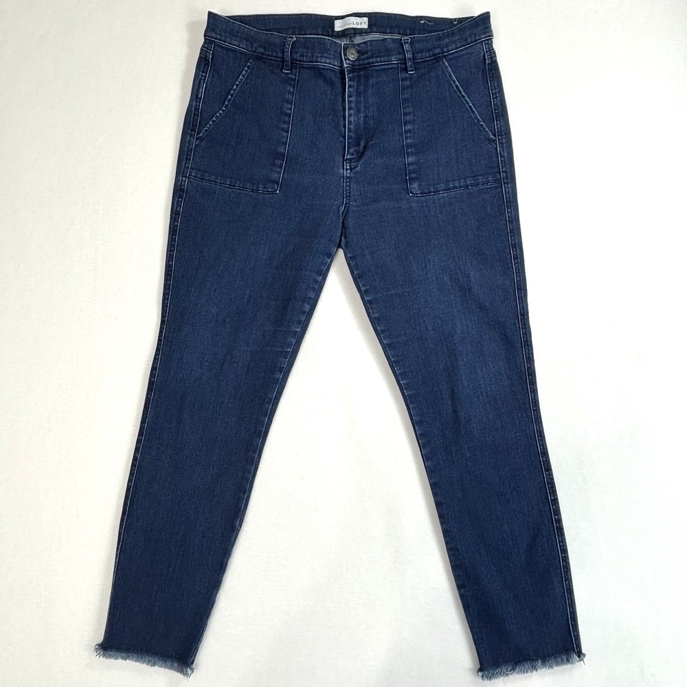 LOFT Skinny Utility Jeans Womens 14/32 Raw Hem Dark Wash Blue 526549